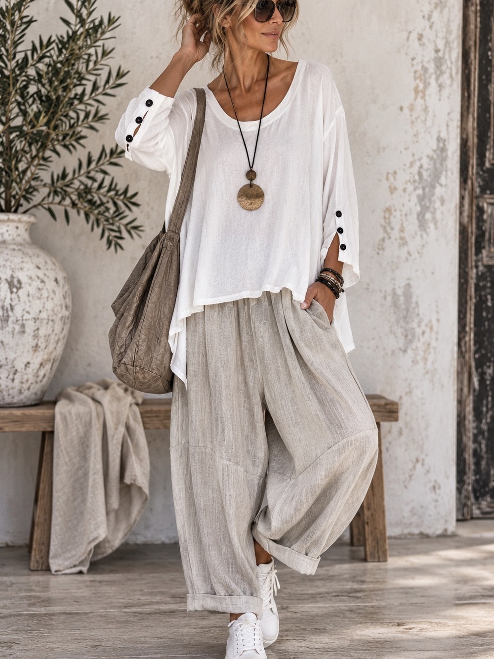 Free People We The Free White Cotton Oversized Button Cuff Top Medium Boho